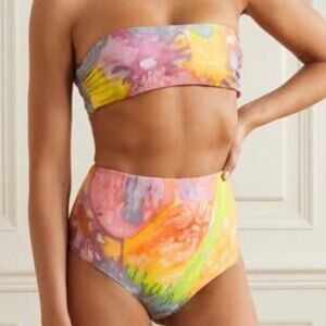 NWT Mara Hoffman $395 Pink and Yellow Bikini Top size S